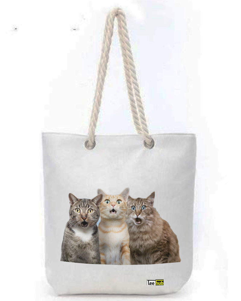Cats Dogs Design-Canvas Tote-with-Zipper-Thick-Rope-Sling-bag-Graphi