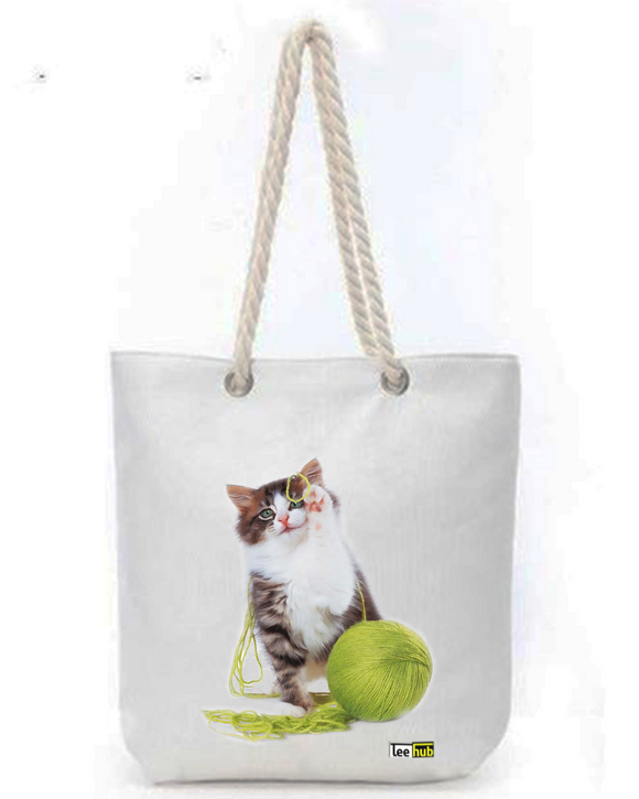 Cats & Dogs Design-Canvas Tote-with-Zipper-Thick-Rope-Sling-bag-Graphic 11