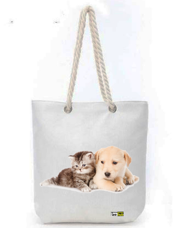 Cats & Dogs Design-Canvas Tote-with-Zipper-Thick-Rope-Sling-bag-Graphic 14
