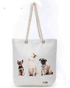 Cats & Dogs Design-Canvas Tote-with-Zipper-Thick-Rope-Sling-bag-Graphic 15
