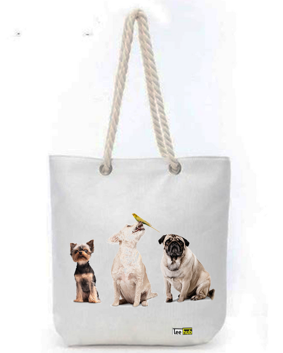 Cats & Dogs Design-Canvas Tote-with-Zipper-Thick-Rope-Sling-bag-Graphic 15