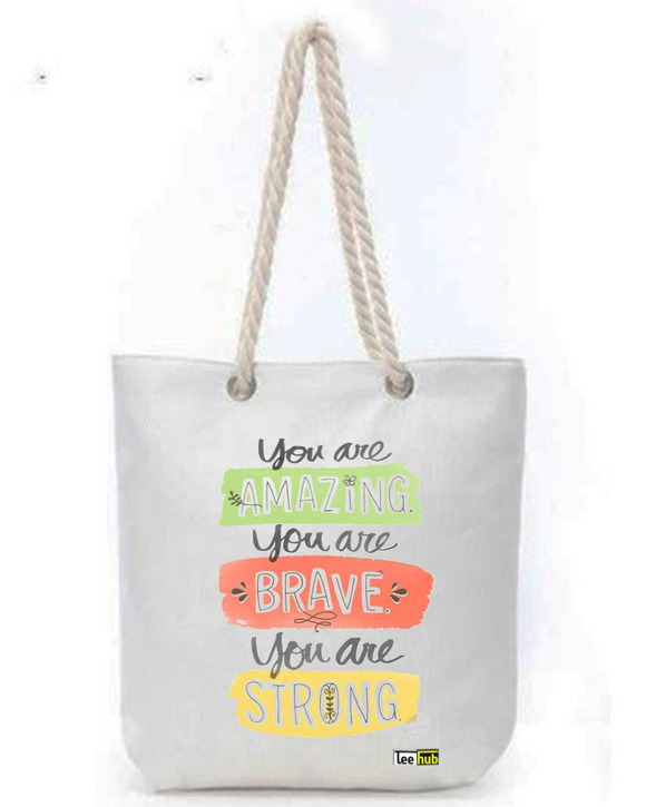 Positive Quotes-Canvas Tote-with-Zipper-Thick-Rope-Sling-bag-Graphic 16