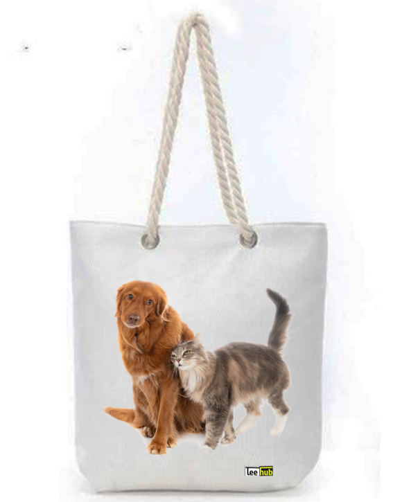 Cats & Dogs Design-Canvas Tote-with-Zipper-Thick-Rope-Sling-bag-Graphic 16