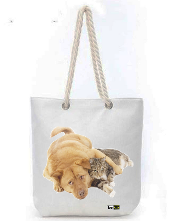 Cats & Dogs Design-Canvas Tote-with-Zipper-Thick-Rope-Sling-bag-Graphic 17