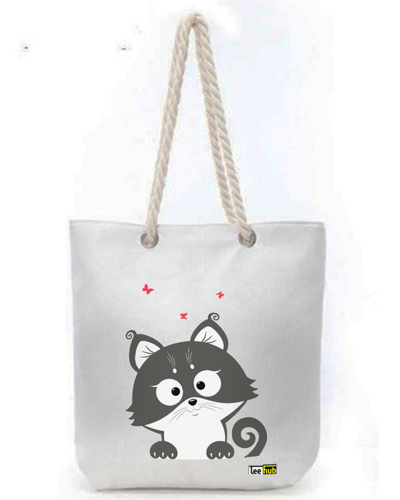 Cute Designs-Canvas Tote-with-Zipper-Thick-Rope-Sling-bag-Graphic 19