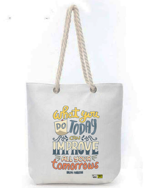 Positive Quotes-Canvas Tote-with-Zipper-Thick-Rope-Sling-bag-Graphic 1