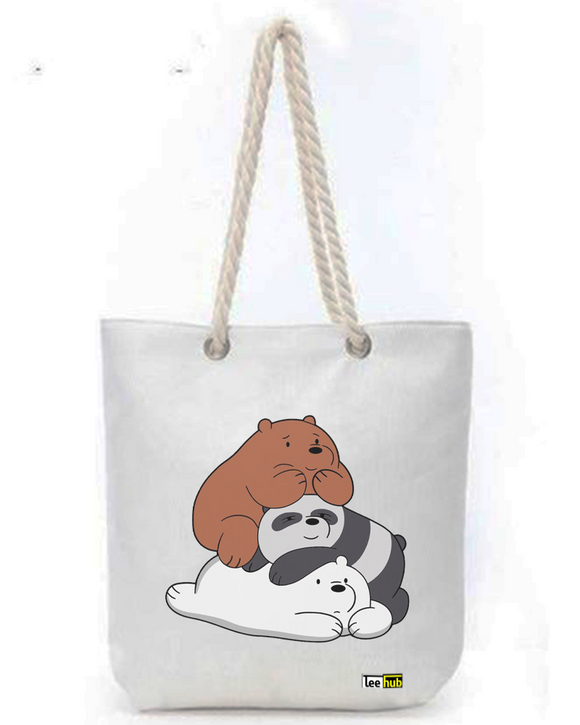 Cute Designs-Canvas Tote-with-Zipper-Thick-Rope-Sling-bag-Graphic 2