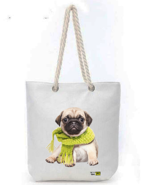 Cats & Dogs Design-Canvas Tote-with-Zipper-Thick-Rope-Sling-bag-Graphic 2