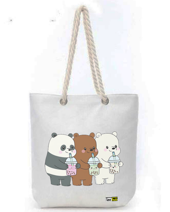 Cute Designs-Canvas Tote-with-Zipper-Thick-Rope-Sling-bag-Graphic 3