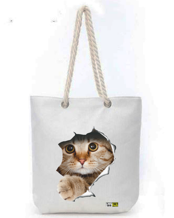 Cats & Dogs Design-Canvas Tote-with-Zipper-Thick-Rope-Sling-bag-Graphic 4