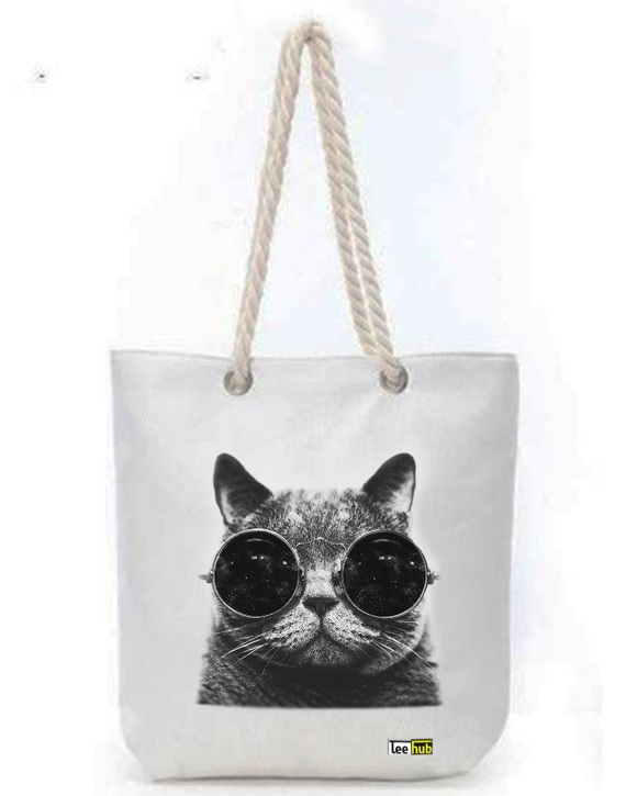 Cats & Dogs Design-Canvas Tote-with-Zipper-Thick-Rope-Sling-bag-Graphic 9