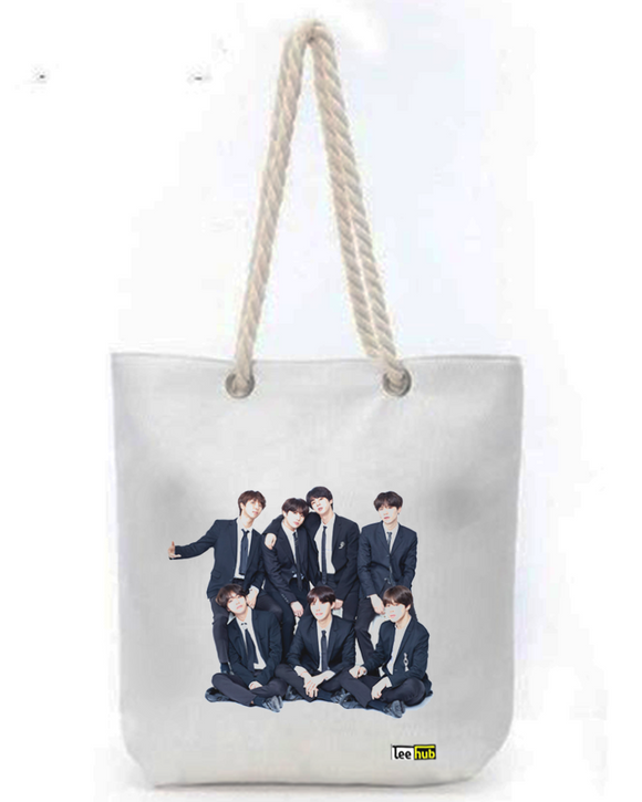 BTS Canvas Tote-with-Zipper-Thick-Rope-Sling-bag