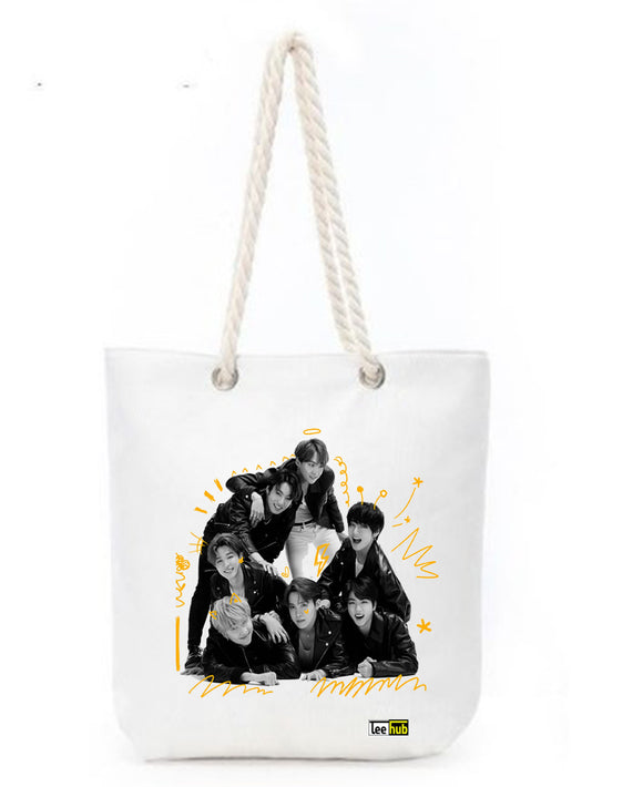 BTS Canvas Tote-with-Zipper-Thick-Rope-Sling-bag
