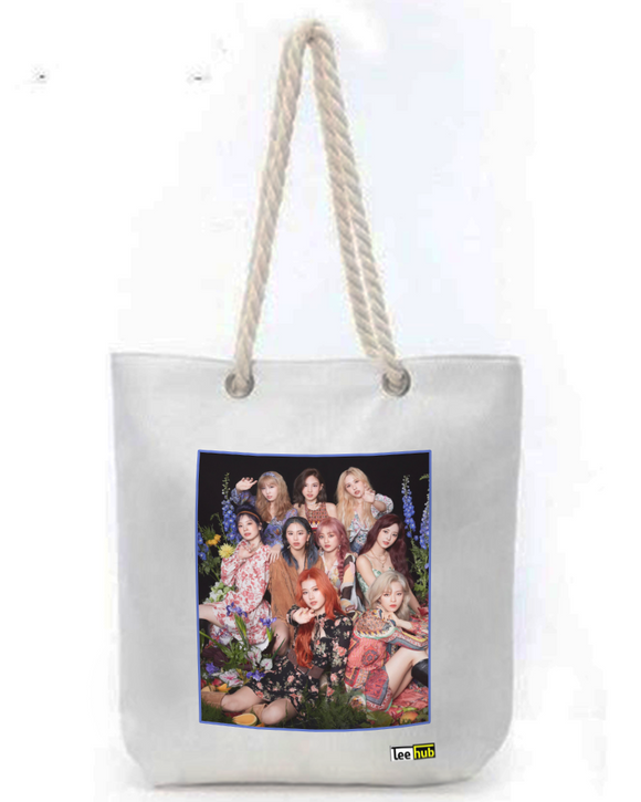 TWICE Canvas Tote-with-Zipper-Thick-Rope-Sling-bag