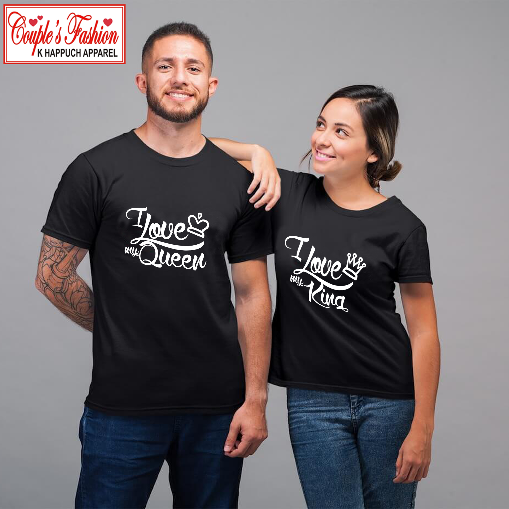 Buy Touch Me Fashions, Lovers Pack, Cotton, King Queen Love Couples D7, Printed, Fullsleeve Roundneck Navy Blue T Shirts for Couples