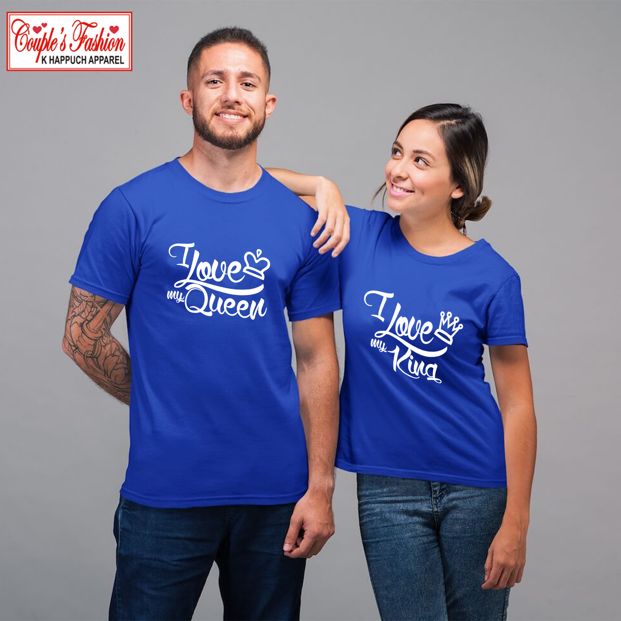 Buy Touch Me Fashions, Lovers Pack, Cotton, King Queen Love Couples D7, Printed, Fullsleeve Roundneck Navy Blue T Shirts for Couples