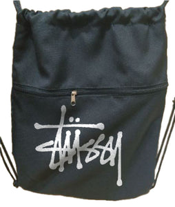 Stussy String Bag  Drawstring Bag With Extra Pocket Zipper